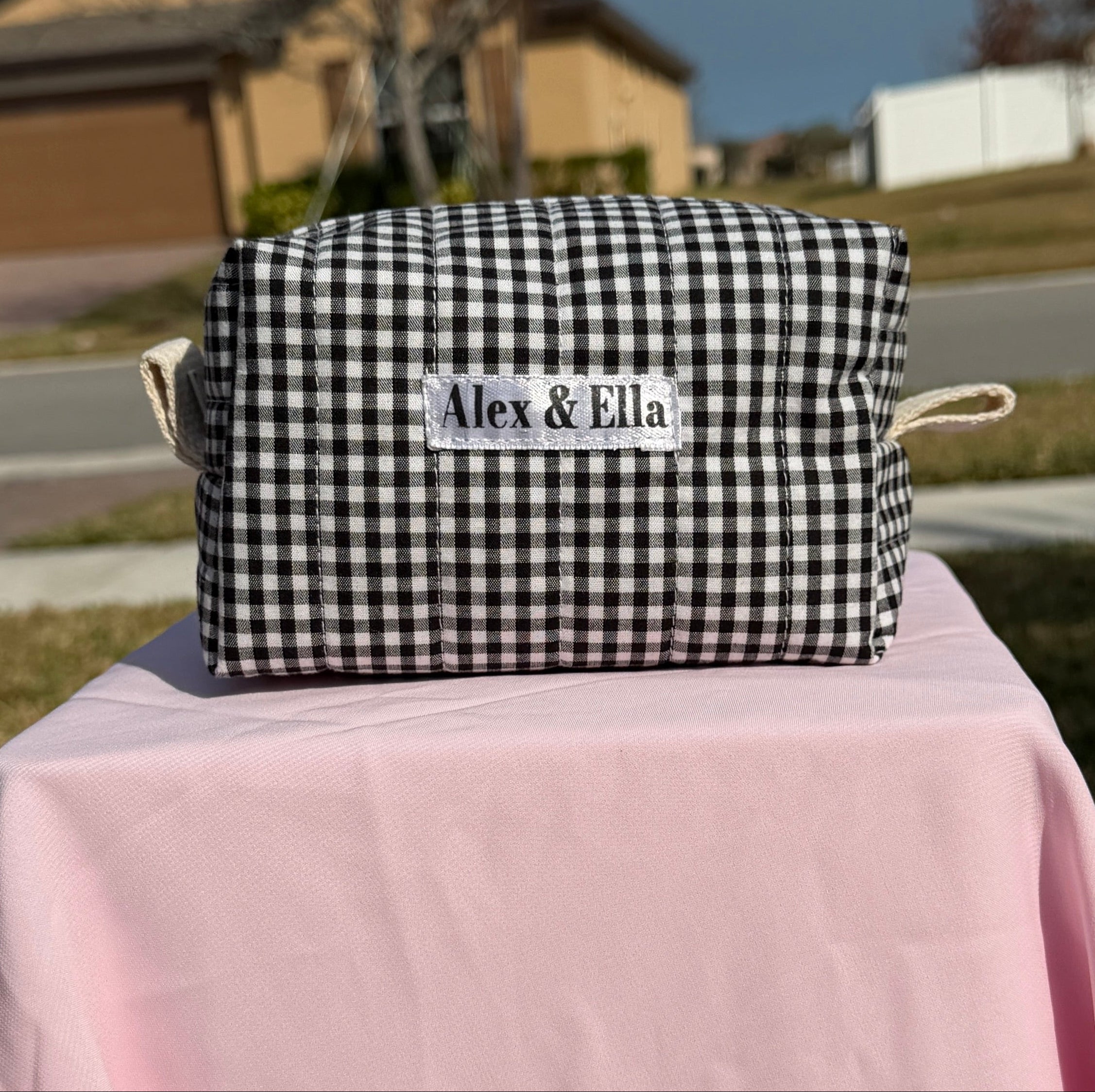 Black Gingham Makeup Bag